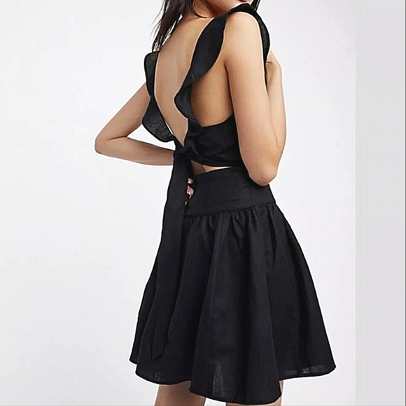 NWT🌺 Free People Little Black Mini Tie Ruffle Dress, XS - Picture 4 of 13